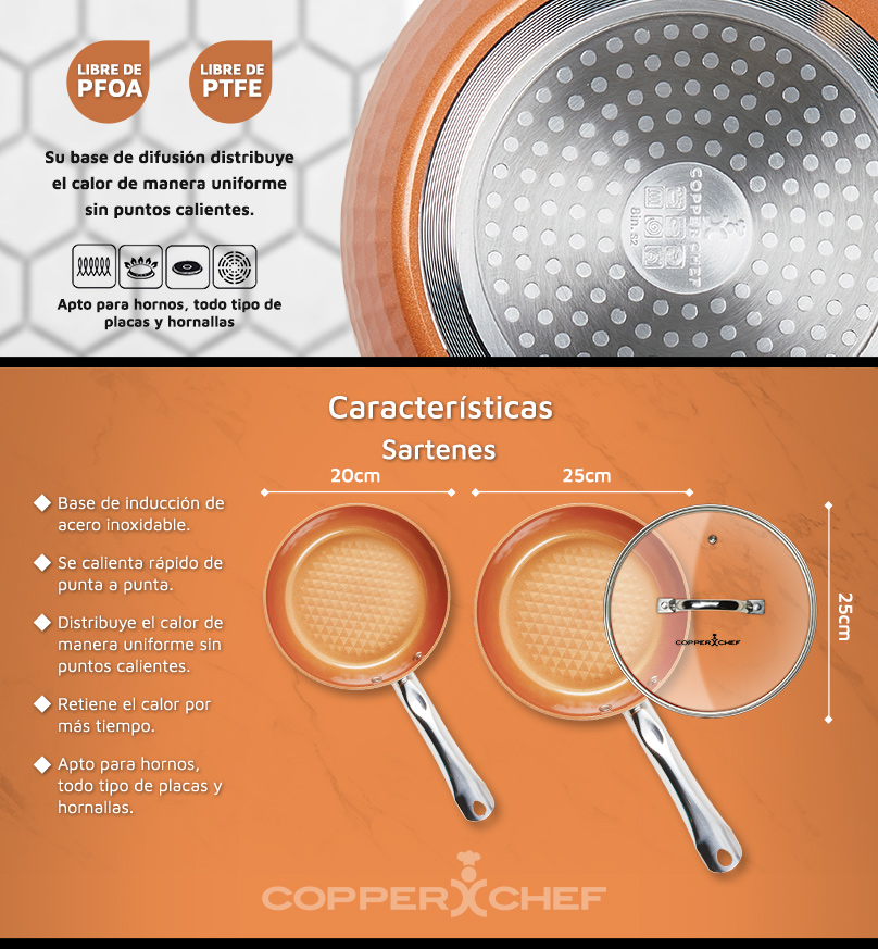 Sartenes Copper Chef Diamond Cookware 3Pc Set